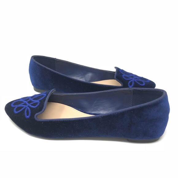 LC LAUREN CONRAD Navy Embroidered Pointed Loafers - Picture 3 of 5
